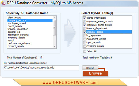MySQL to MS Access Database Converter