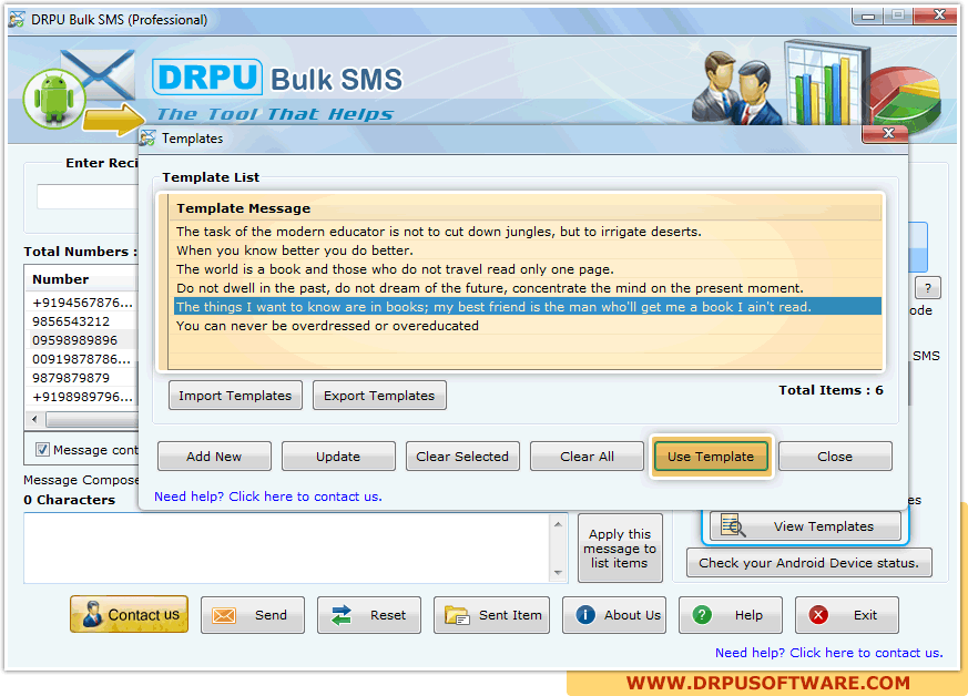 Screenshots Of DRPU Bulk SMS Professional To Learn How To Send Messages