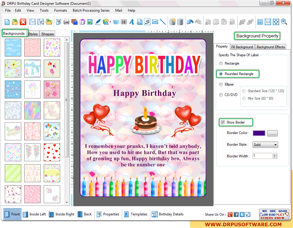 Screenshots of DRPU Birthday Designer Software to make birthday cards